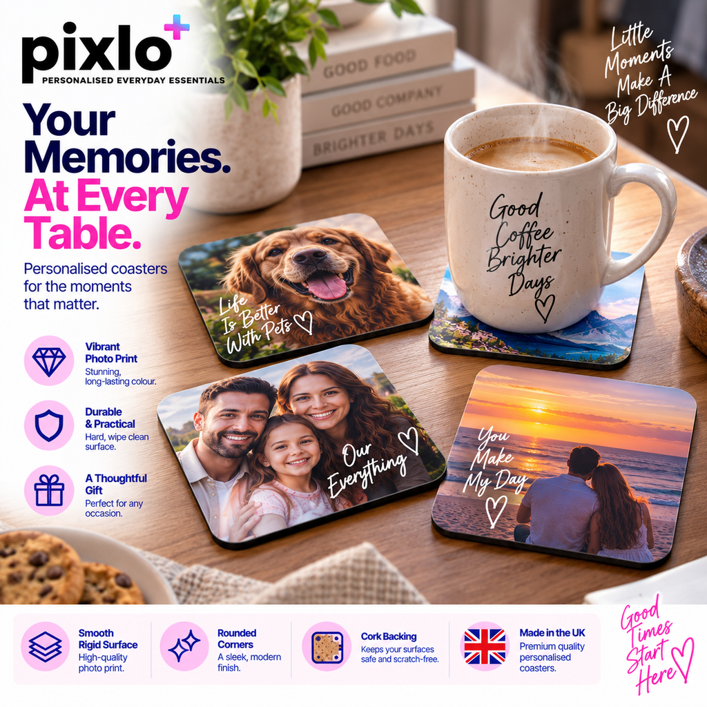 Personalised Couples Photo Coaster – Upload Your Own Photo, Names and Date | Custom Picture Coaster