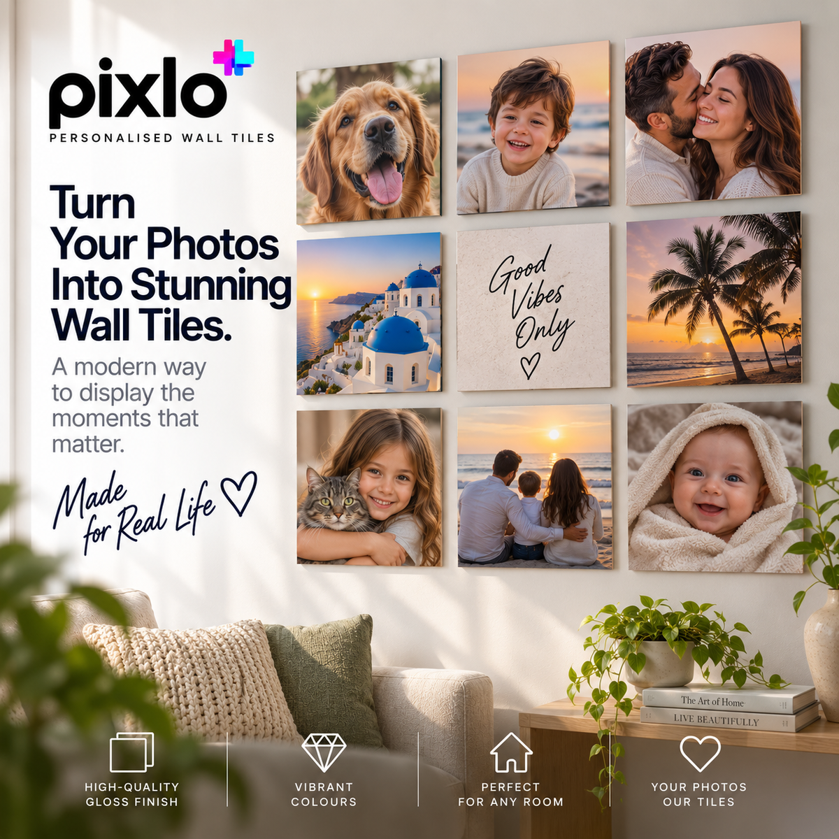 Personalised Memorial Photo Wall Tiles – Upload Your Own Photo, Name and Dates | Square Custom Picture Tiles