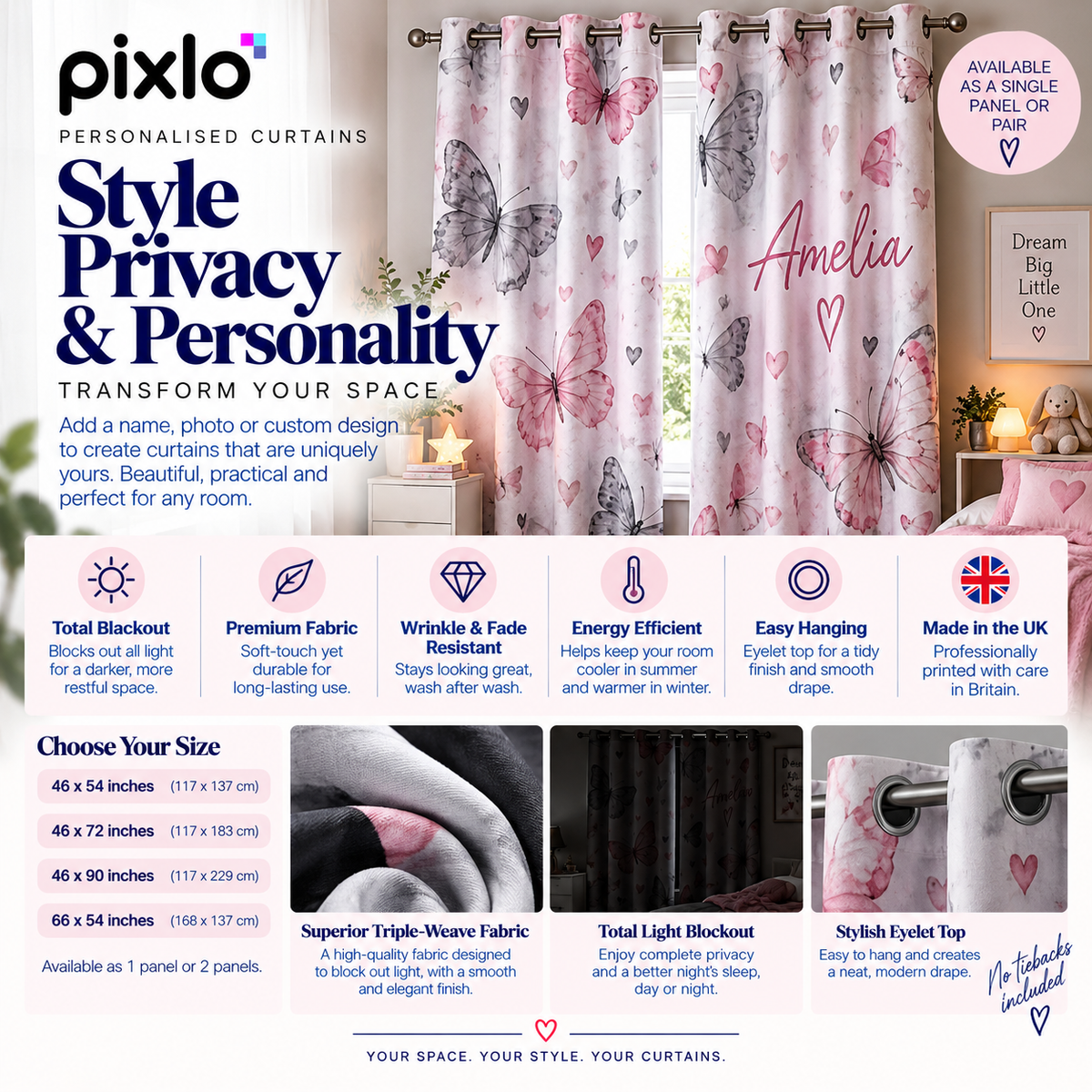 Personalised Message Curtain - Custom Curtain With Your Photo & Message