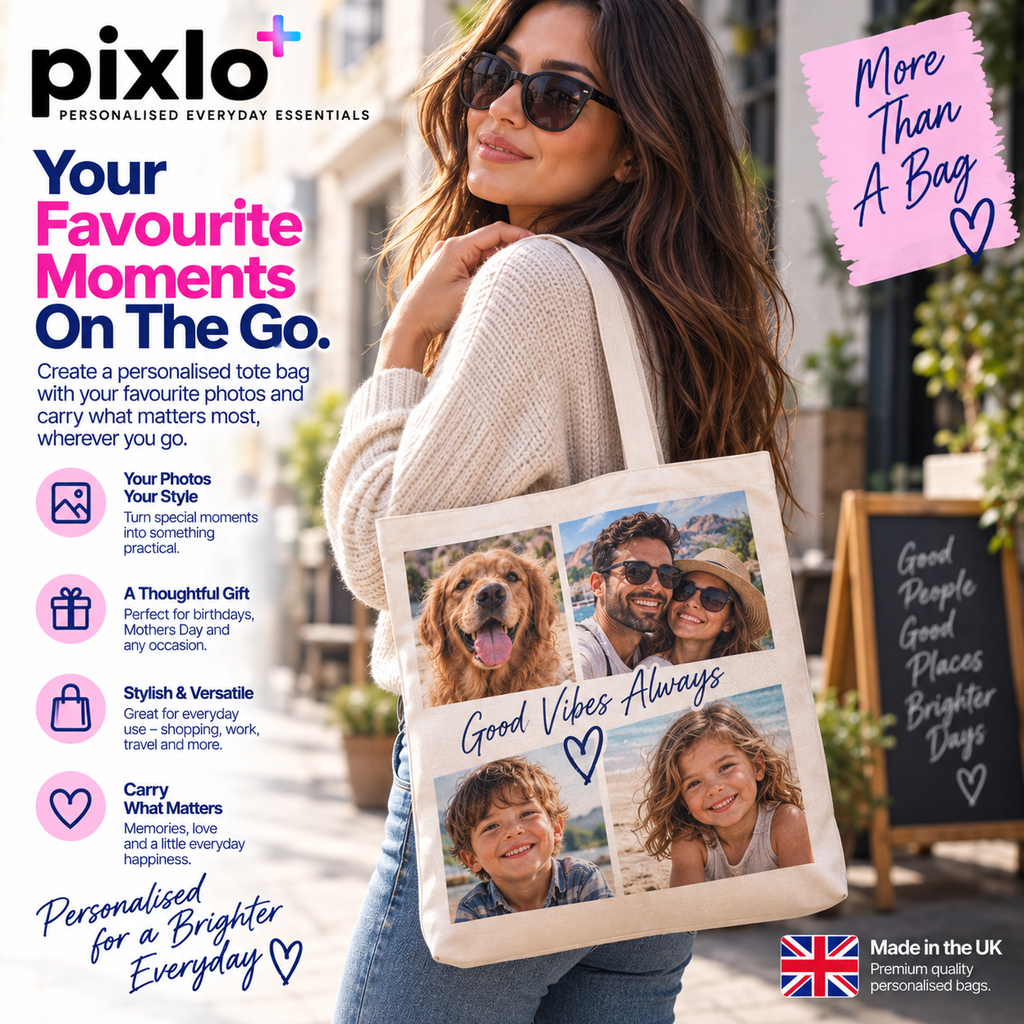 Personalised Travel Photo Tote Bag – Upload Your Own Photos and Message | Custom Photo Shopping Bag