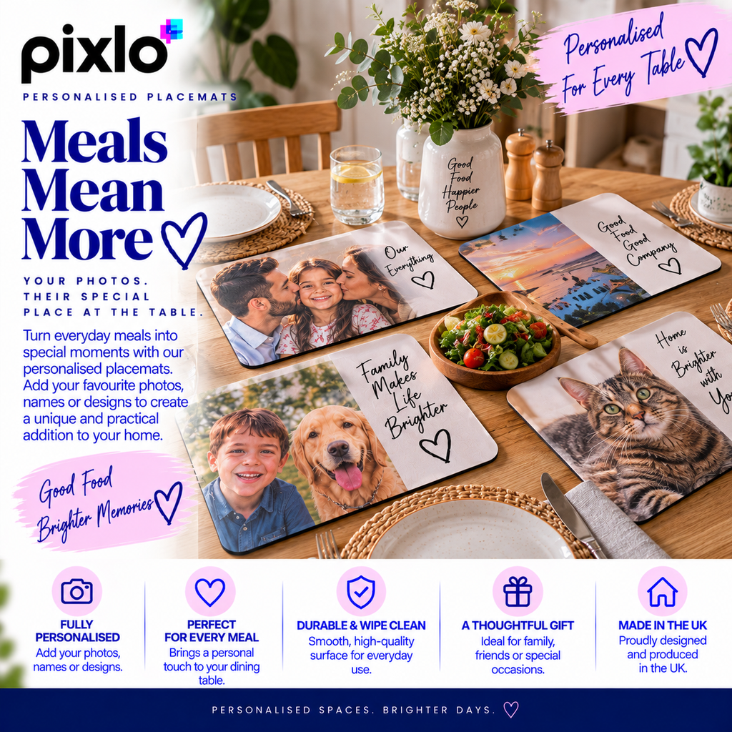 Personalised Photo Placemat  - Custom Romantic Design With Photo, Names & Date