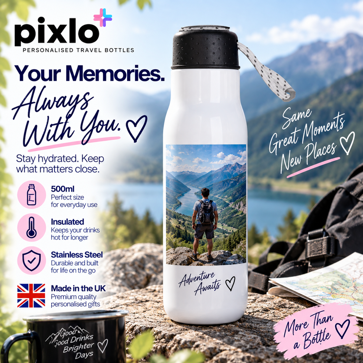 Personalised Mum Photo Travel Bottle – Upload Your Own Photo and Message | Custom Photo Water Bottle