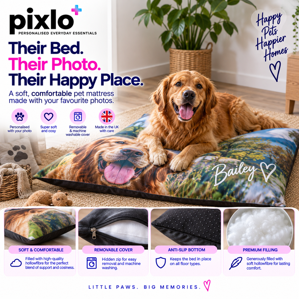 Personalised  Photo Pet Beds  Custom 1 Photo, Date & Message Design
