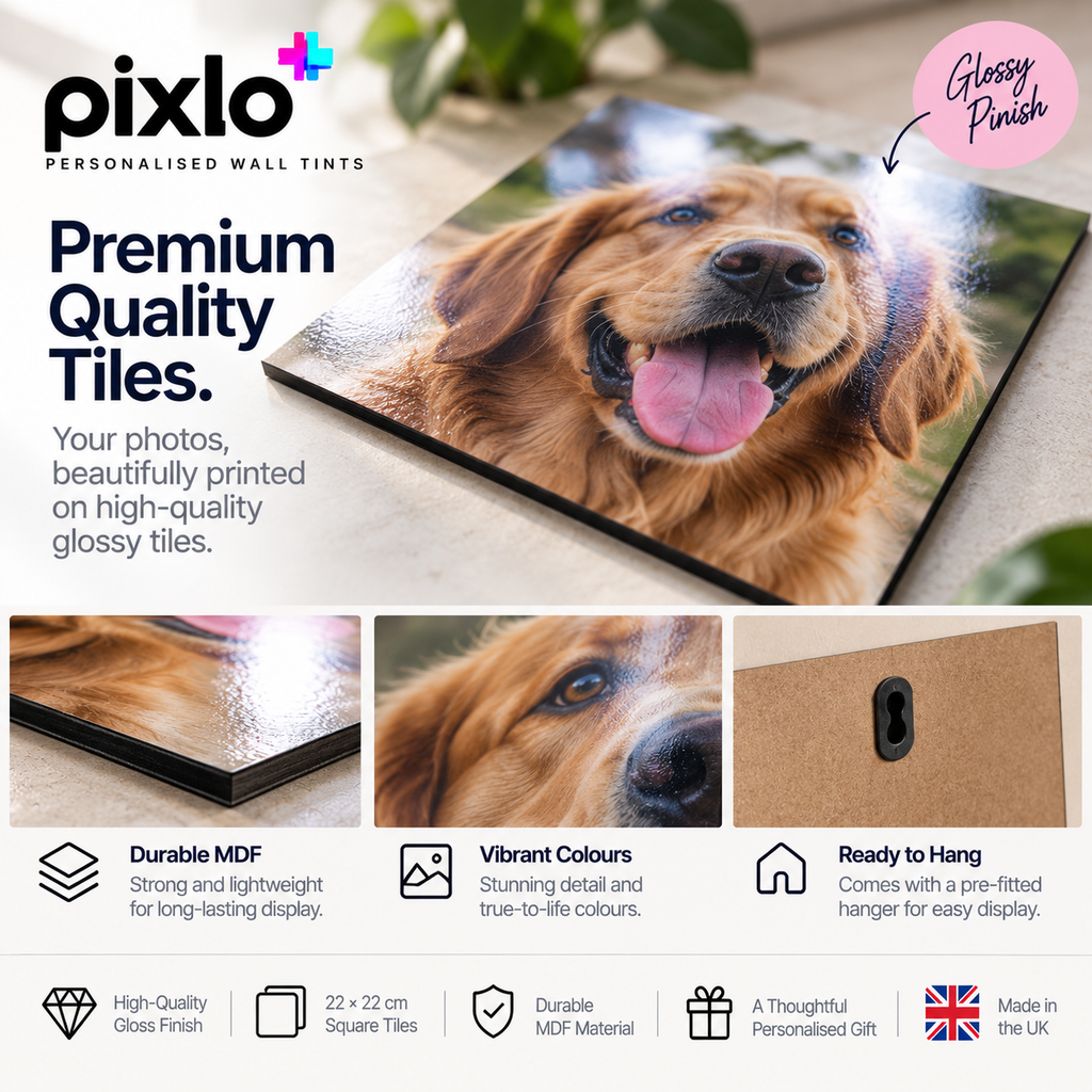 Personalised Memorial Photo Wall Tiles – Upload Your Own Photo, Name and Dates | Square Custom Picture Tiles
