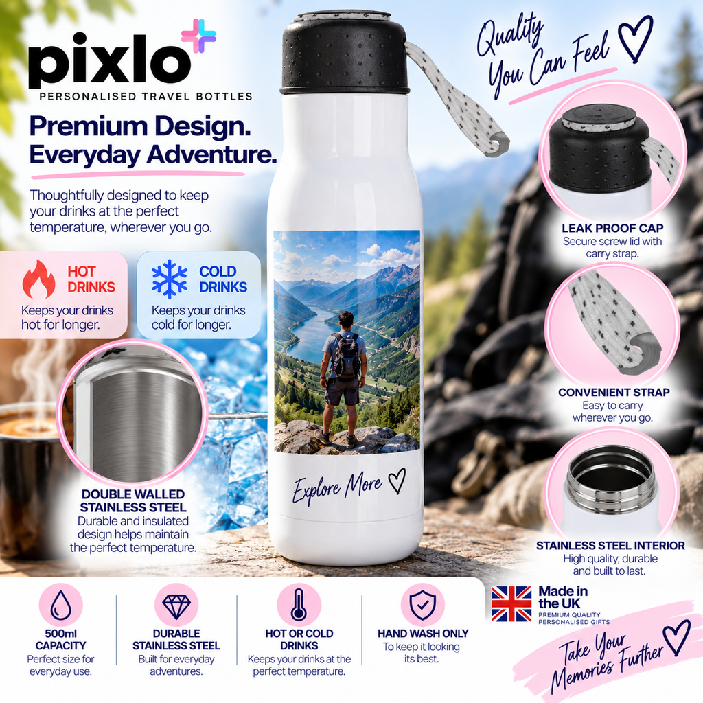 Personalised Photo & Name Travel Bottle – Upload Your Own Photo and Name | Custom Photo Water Bottle