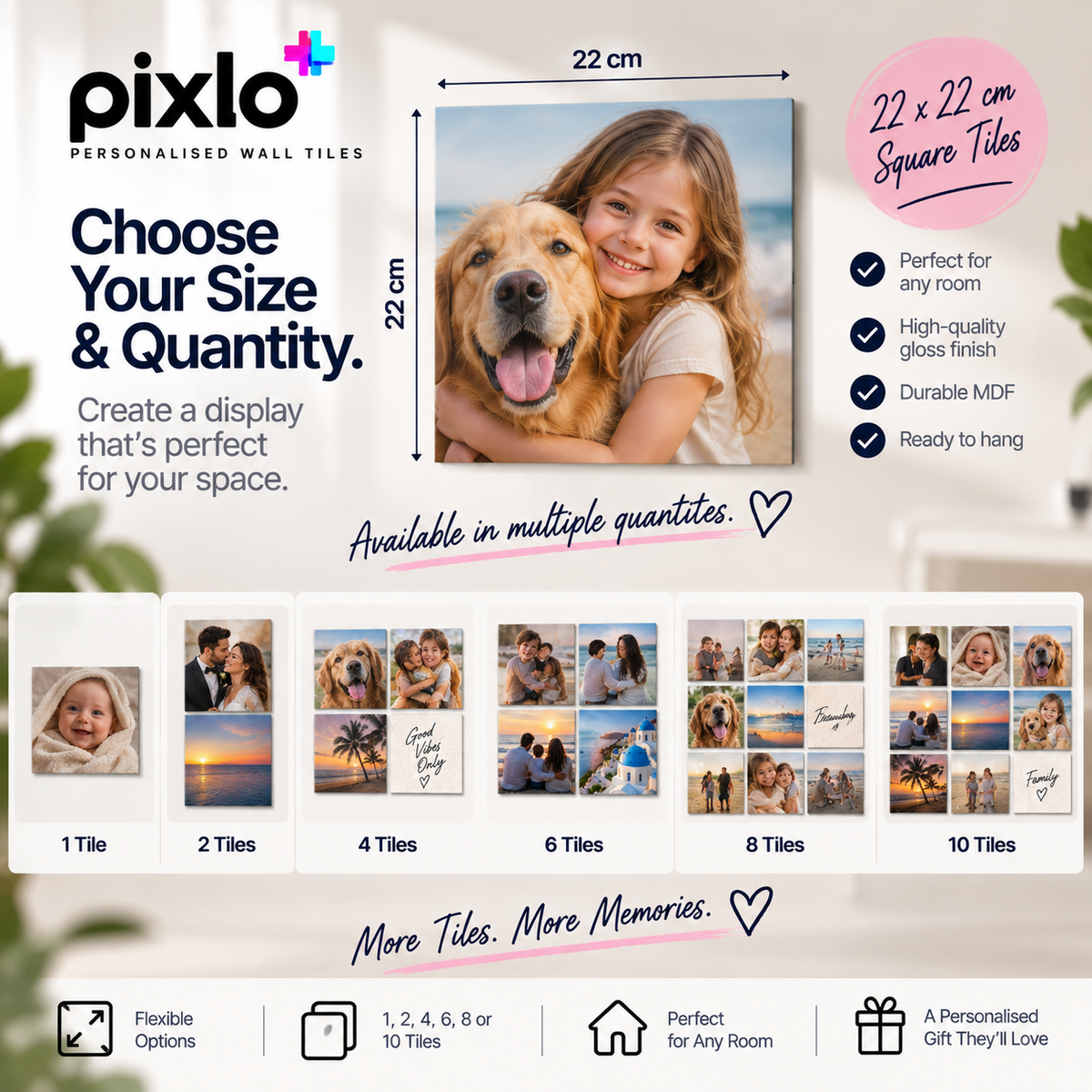 Personalised Memorial Photo Wall Tiles – Upload Your Own Photo, Name and Dates | Square Custom Picture Tiles