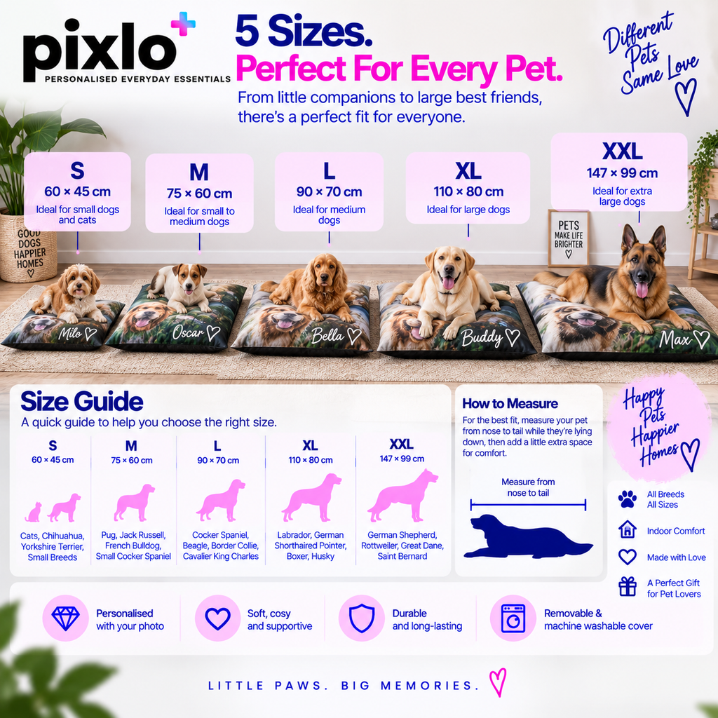 Personalised  Photo Pet Beds  Custom 1 Photo, Date & Message Design