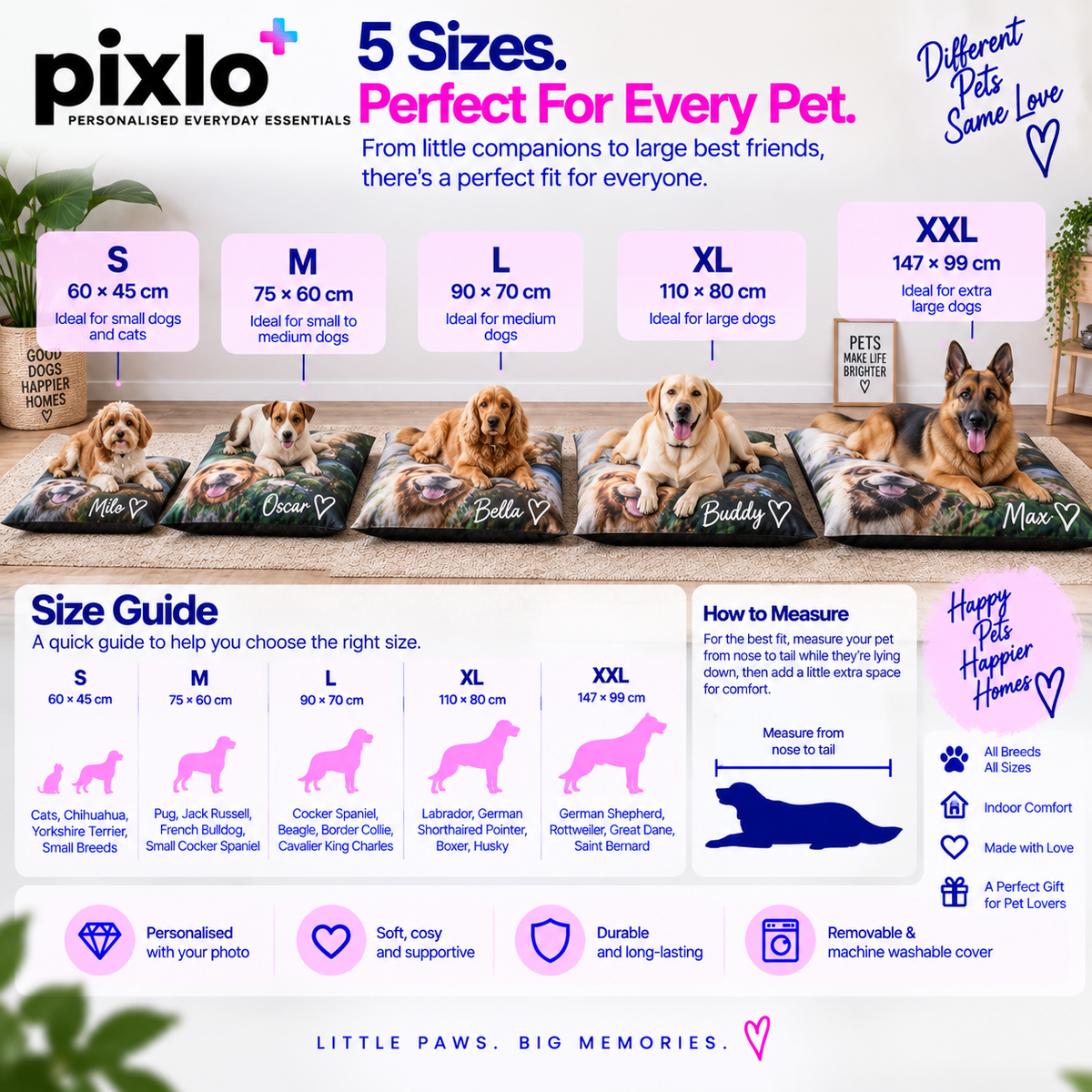 Personalised  Photo Pet Beds  Custom 1 Photo, Date & Message Design