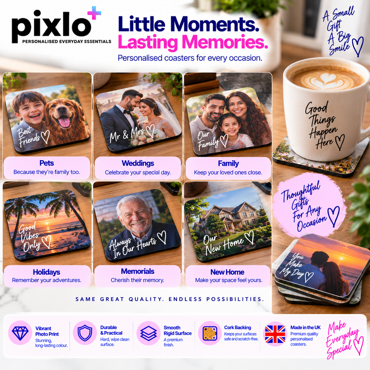 Personalised Photo & Name Coaster – Upload Your Own Photo and Name | Custom Picture Coaster