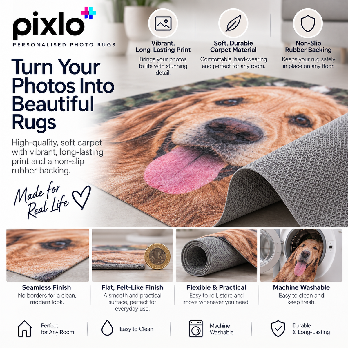 Personalised Pet Photo Rug - Custom Dog & Cat Rug With Name