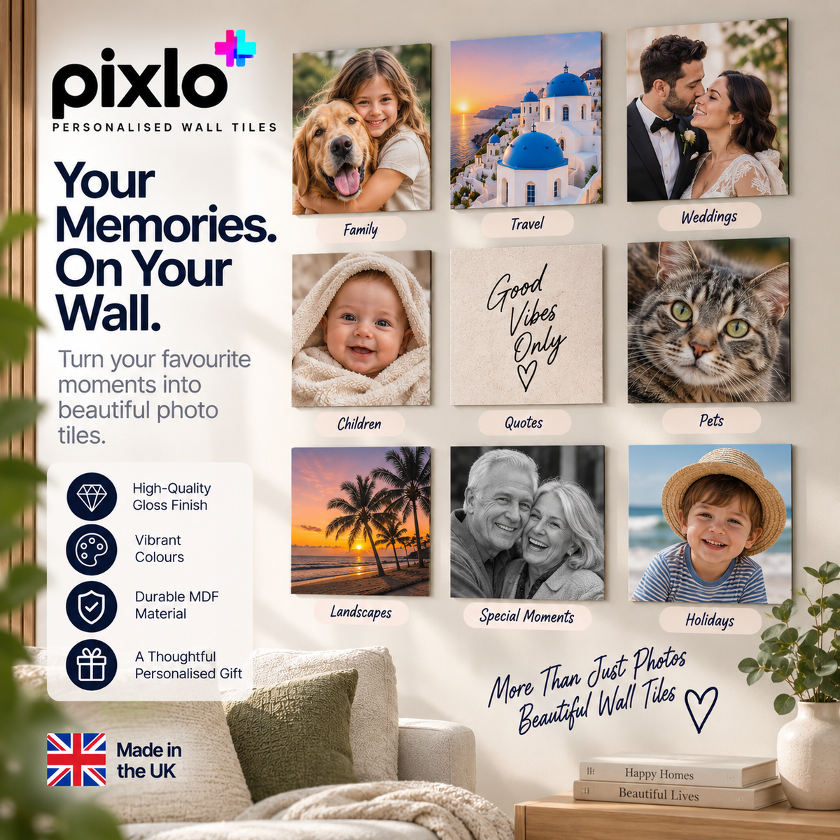 Personalised Memorial Photo Wall Tiles – Upload Your Own Photo, Name and Dates | Square Custom Picture Tiles