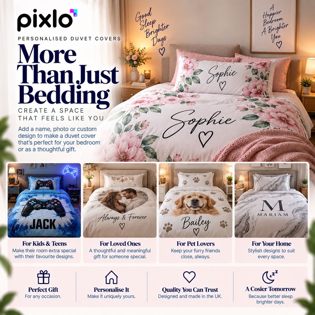 Personalised Photo Duvet Cover  - Custom Romantic Design With Photo, Names & Date