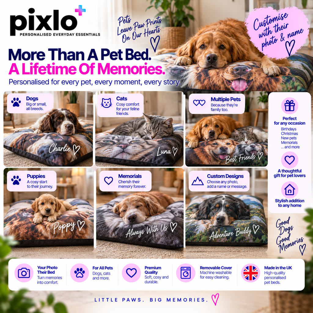 Personalised  Photo Pet Beds  Custom 1 Photo, Date & Message Design
